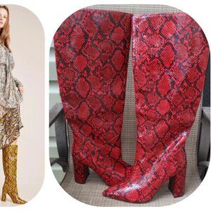 JEFFREY CAMPBELL Red SIREN Snake LEATHER KNEE HIGH BOOTS POINTY TOE Size 9.5